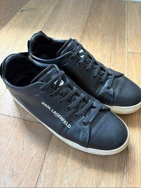 Karl Lagerfeld Sneakers Slip On Black Leather Low-Top with White Sole Size 11
